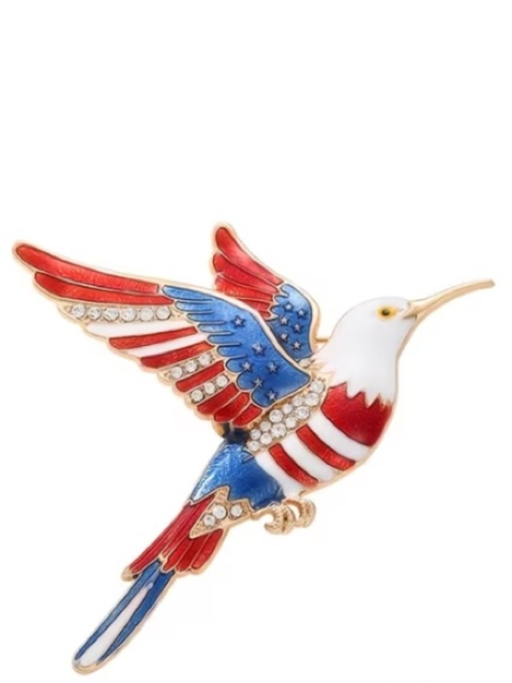 Patriotic Hummingbird Bird Brooch in Red, White & Blue Enamel - Picture 4 of 5